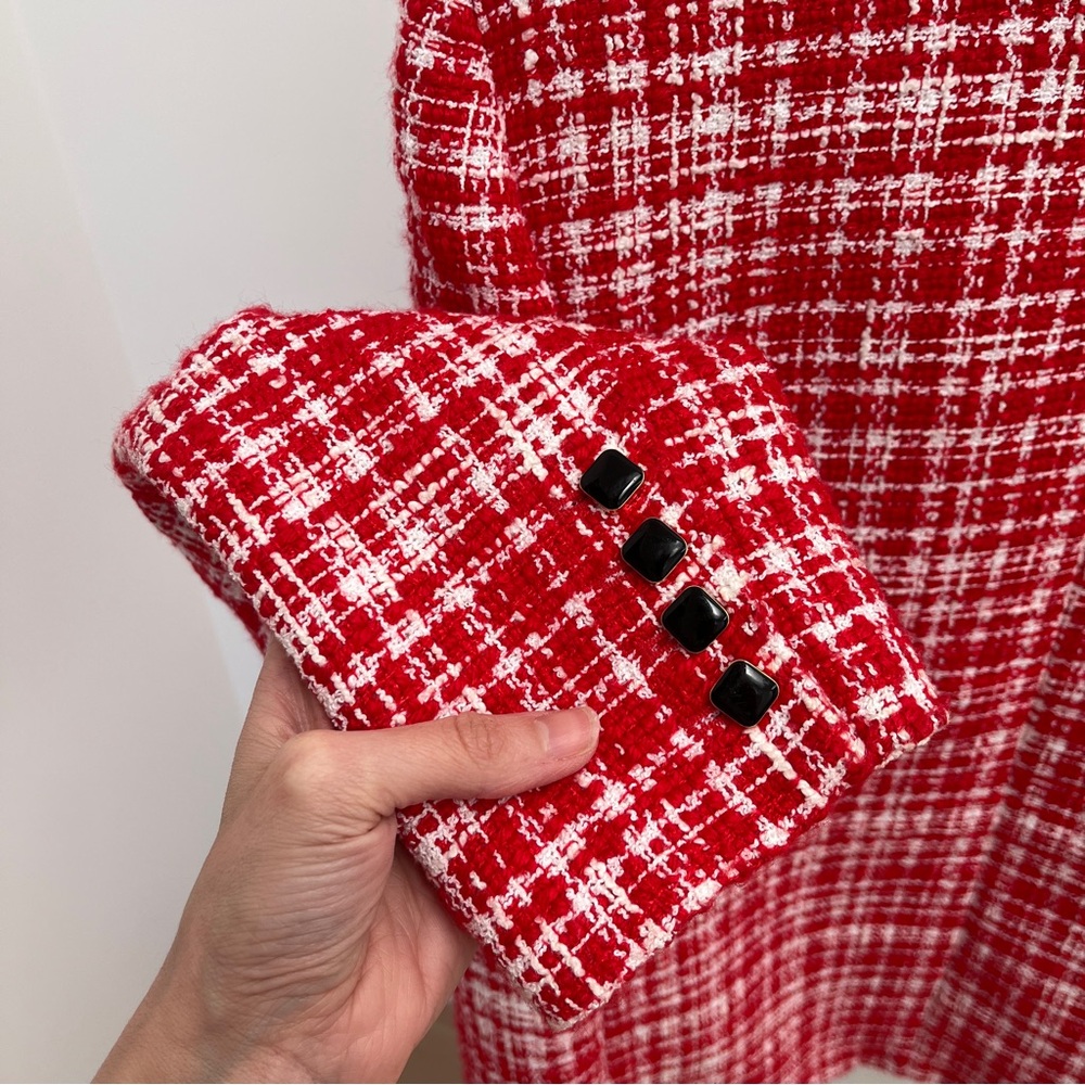 Self-Portrait boucle checked blazer red white tweed jacket Valentine’s Day ASO - Picture 11 of 16